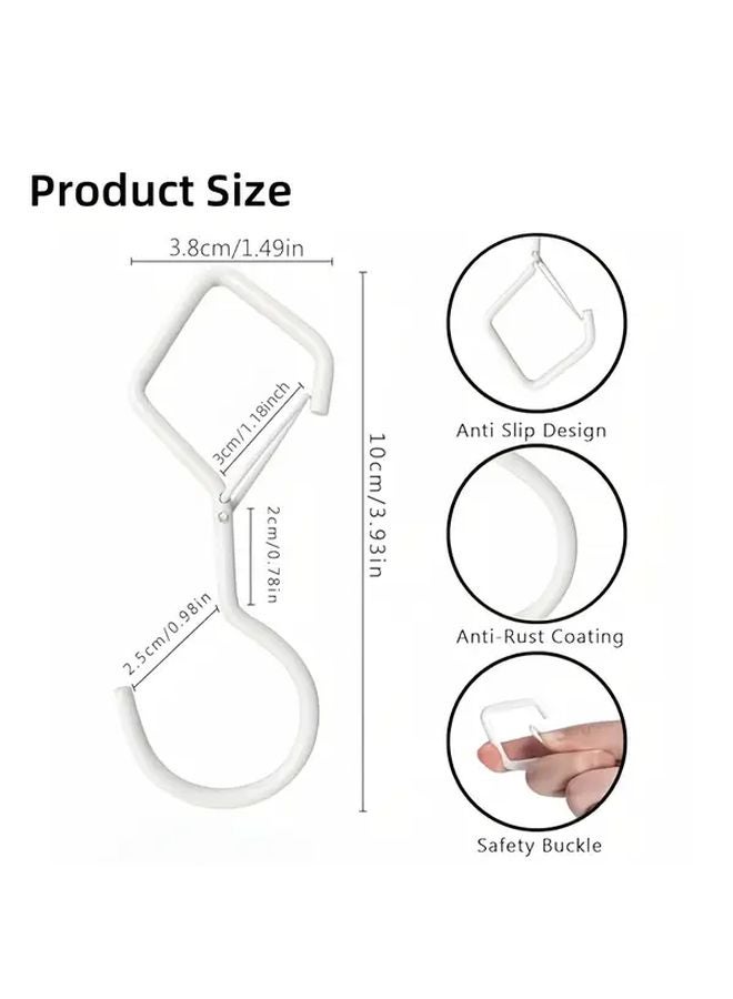 8pcs White Diamond Windproof Hooks With Safety Buckle Sturdy Iron Space Saving Closet Organizer - Image 5