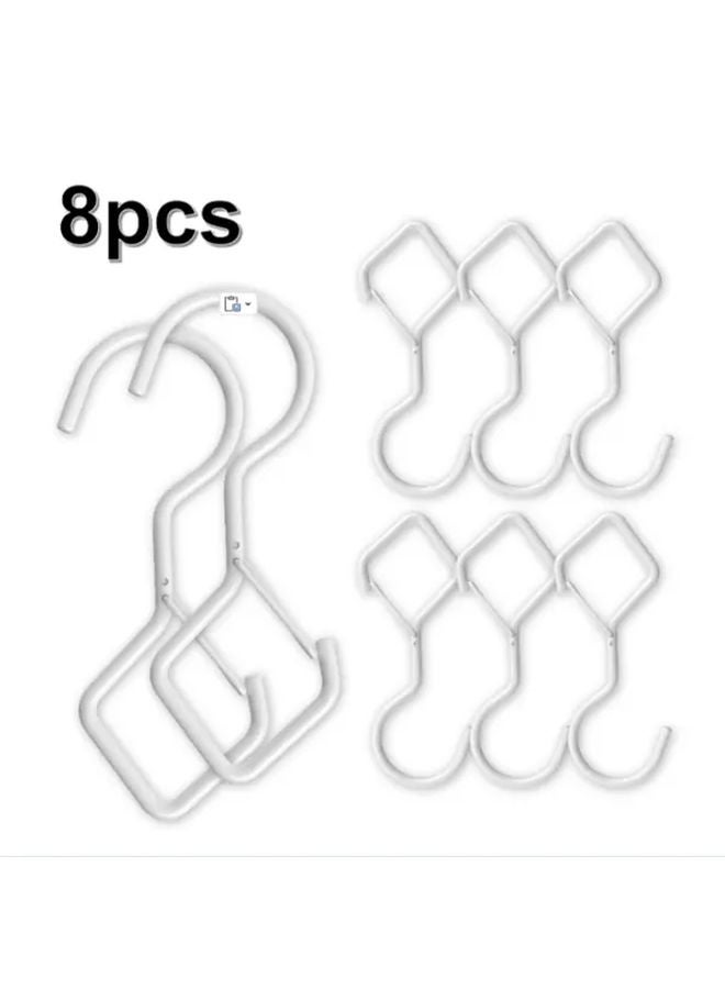 8pcs White Diamond Windproof Hooks With Safety Buckle Sturdy Iron Space Saving Closet Organizer - Image 1