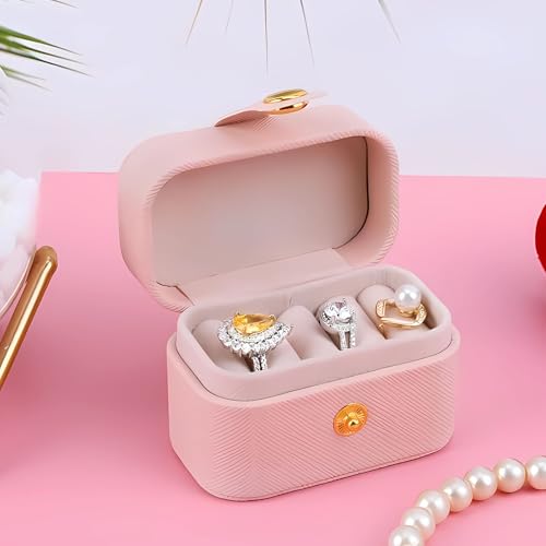 Hian Portable Leather Mini Jewelry Travel Case – Compact Organizer Box for Rings, Earrings, Neck– Ideal for Travel & Gifts (Pink Color, Small, Pack of 1) - Image 1