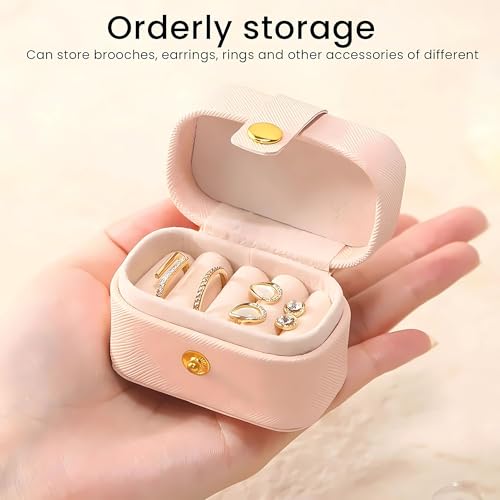 Hian Portable Leather Mini Jewelry Travel Case – Compact Organizer Box for Rings, Earrings, Neck– Ideal for Travel & Gifts (Pink Color, Small, Pack of 1) - Image 4
