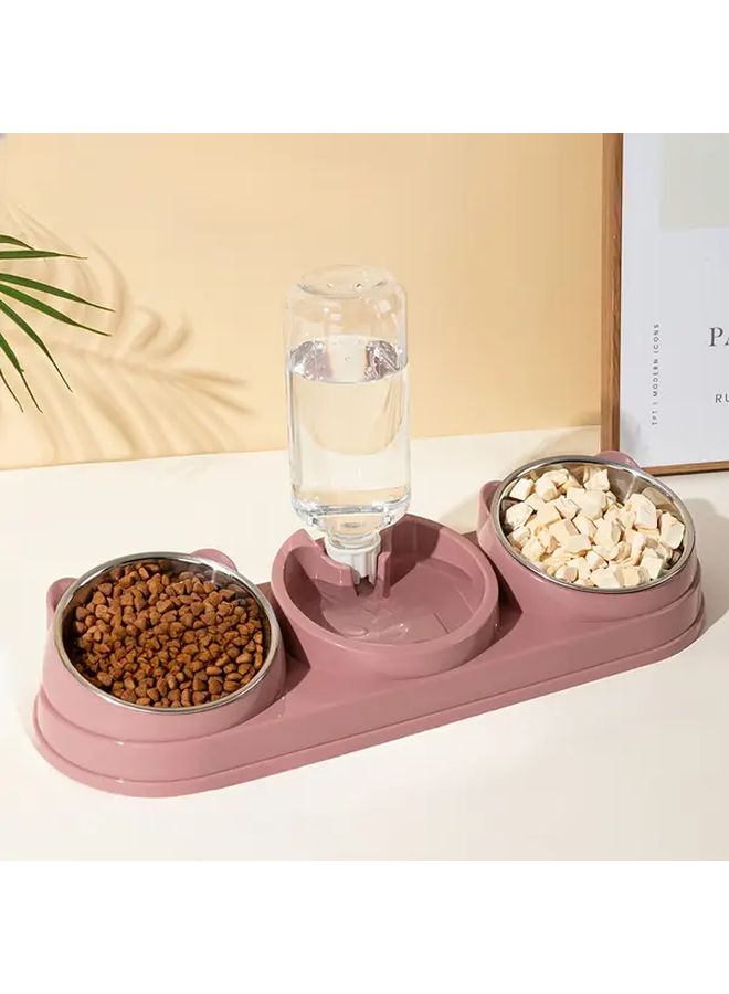 Pink Stainless Steel 2 in 1 Dual Bowl Pet Feeder Water Dispenser for Cats Dogs - Image 1