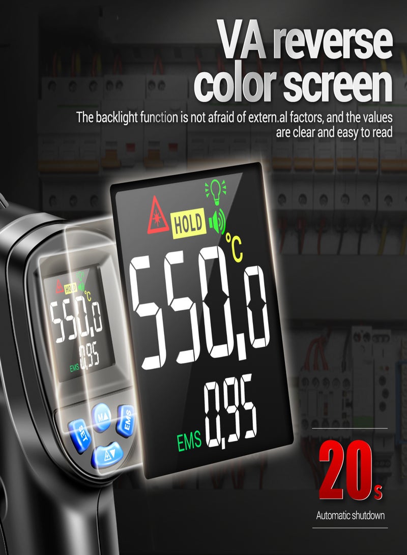 ANENG TH104 Non-Contact Infrared Thermometer-50℃~550℃ Backlight VA Screen Infrared Thermometer Industrial Thermometer High Precision Kitchen Handheld IR Temperature Tester with Adjustable - Image 2