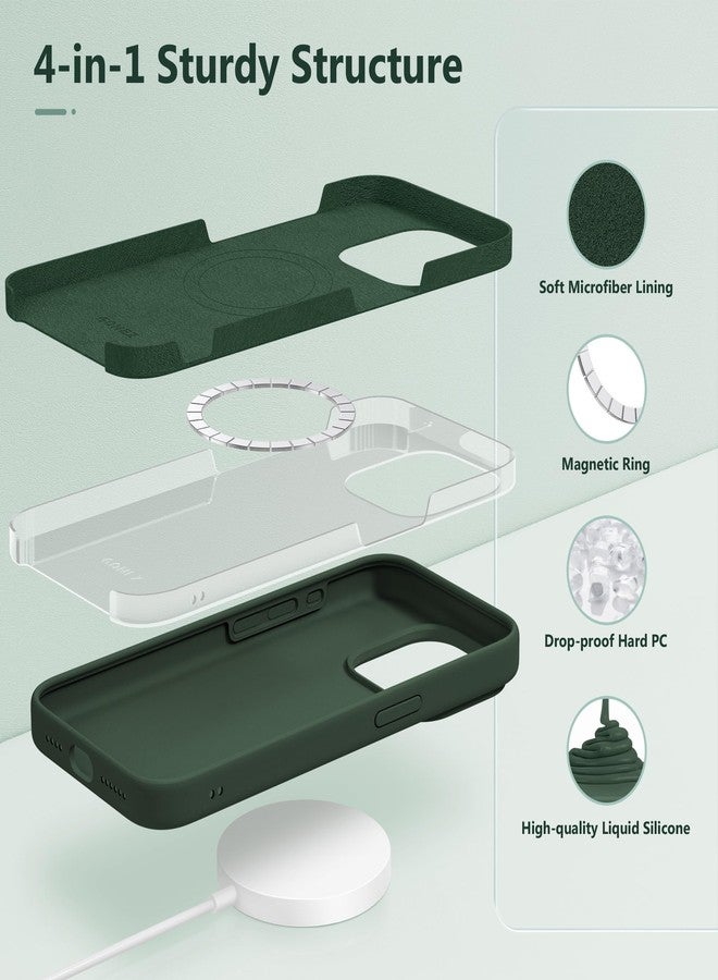 GONEZ for iPhone 15 Pro Max Case Silicone, Compatible with Magsafe, Camera Protector + Screen Protector, Soft Anti-Scratch Microfiber Lining, Liquid Silicone Shockproof Phone Cover, Dark Green - Image 3