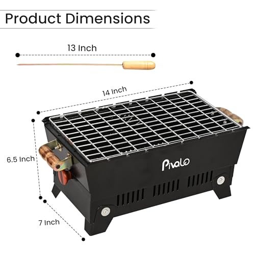 Pivalo Charcoal Barbeque Grill Set | Tandoori BBQ for Home & Outdoor Use | 4 Piece Combo | 4 Skewers | 1 Glove | 1 Tong | Foldable Standing BBQ for Camping, Picnic & Travel Cooking (Pack of 1, Black) - Image 2