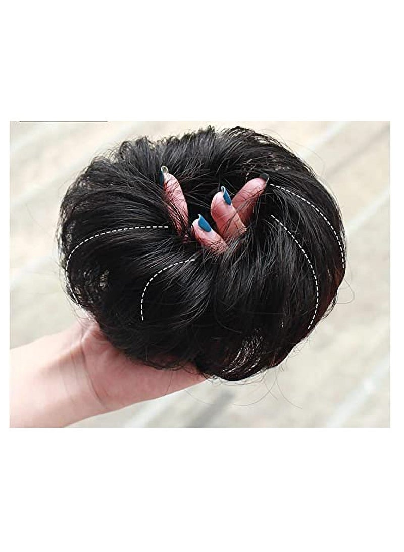 إستيل فوضوي الشعر سكرانشي مع شريط مطاطي مرن ذيل حصان وصلات شعر أوبدو تشينيون دونات ذيل حصان شعر صناعي مجعد للنساء (اللون # 2M33) - Image 5