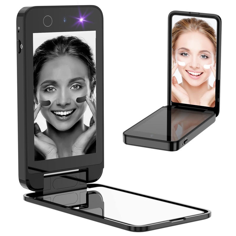 Vanexiss UV Camera for Sunscreen Test UV Mirror Sunscreen Camera 4 Inch Vanity Mirror Rechargeable Compact Travel Makeup Mirror Handheld DoubleSided Pocket Mirror for Skin ProtectionDark Black