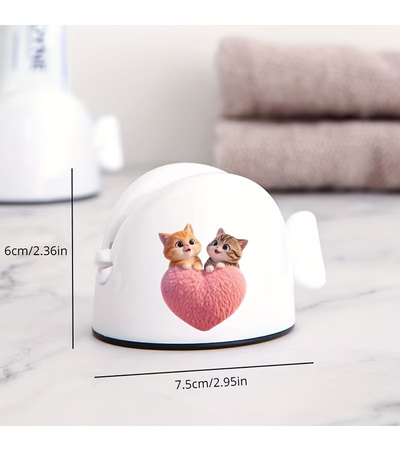 1PC Heart Kitten Toothpaste Dispenser Manual Squeezer No Waste Easy Use Home Salon - Image 3