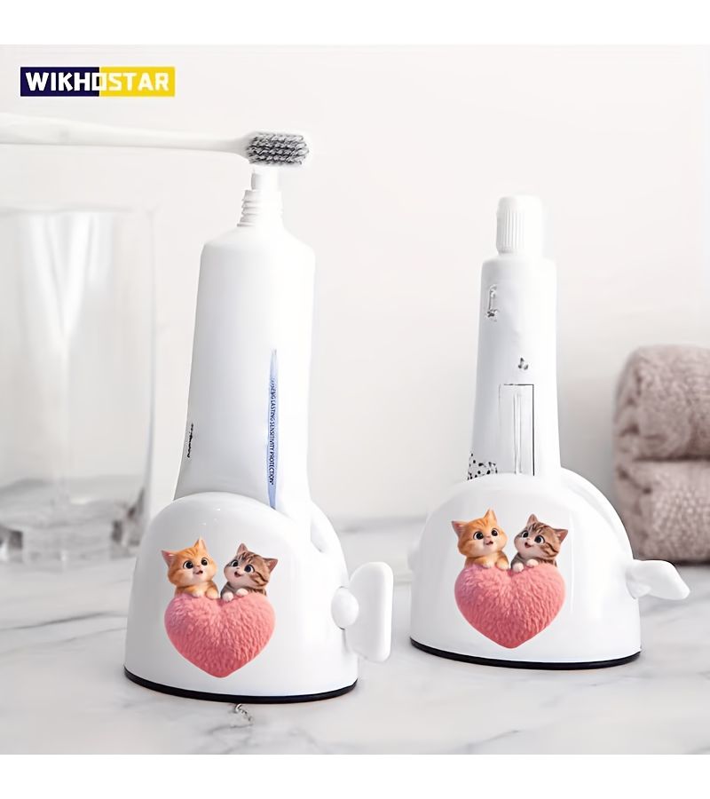 1PC Heart Kitten Toothpaste Dispenser Manual Squeezer No Waste Easy Use Home Salon - Image 5