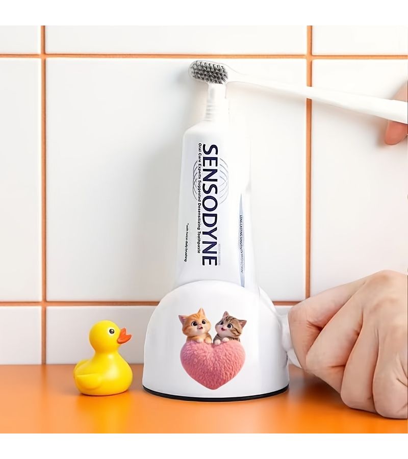 1PC Heart Kitten Toothpaste Dispenser Manual Squeezer No Waste Easy Use Home Salon - Image 2
