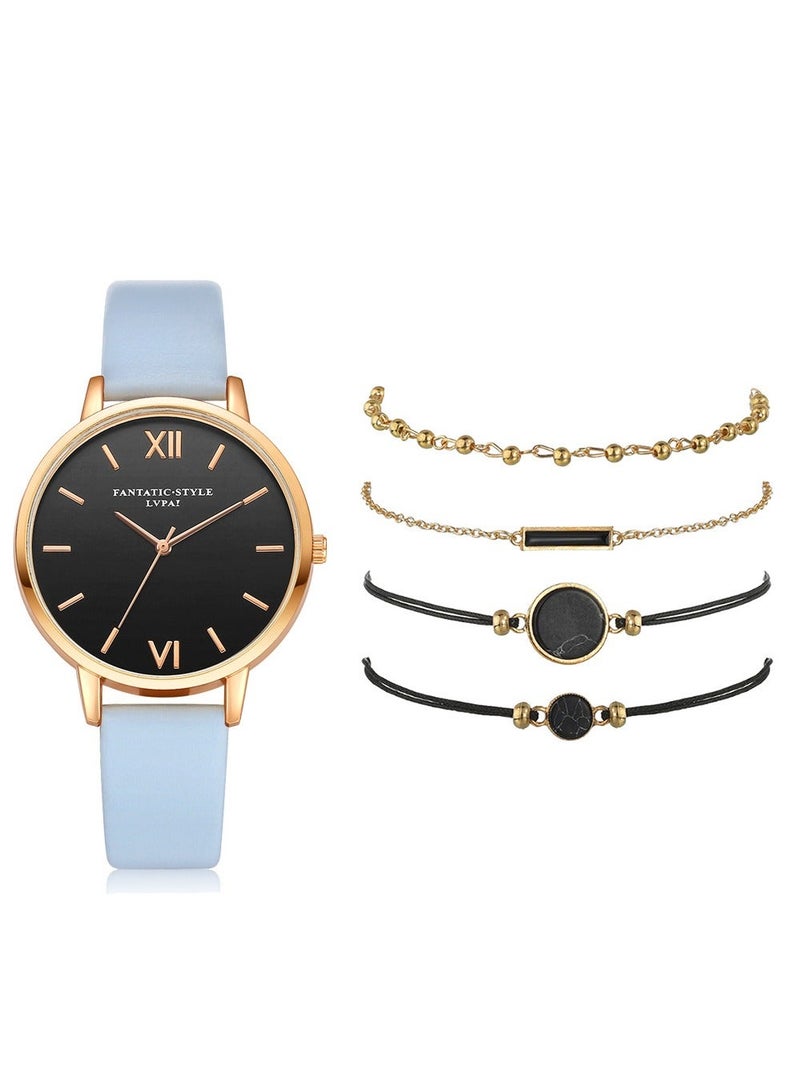 Lvpai 5PCS Stylish Beautiful Ladies Watch Bracelet Charming and Elegant Holiday Gift Women's Watch Set Women's Bangle Watch and Bracelet Set - Image 1