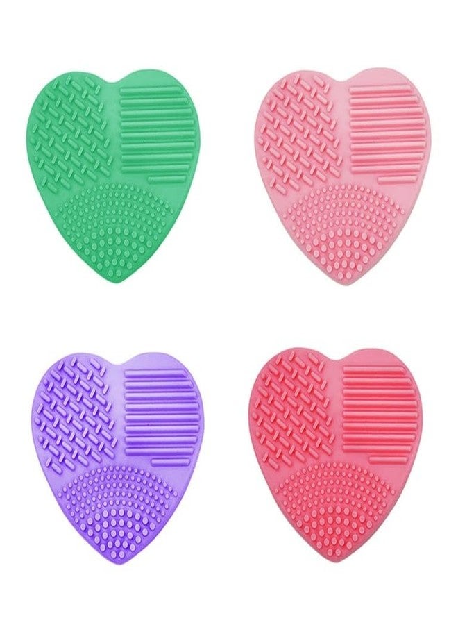 Feelhigh Makeup Brush Cleaning Mat, Soft and Durable Silicone Cosmetic Cleaner Pad, Foldable Makeup Brush Cleaning Bowl, Portable Washing Tool Scrubber with 4 Textures (Pack4- Heart Shape) - Image 1