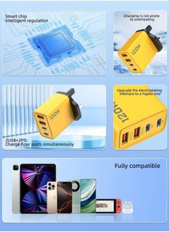 FPC 120W Fast Charging 4 Ports Mobile Phone Charger QC3.0 USB Type C Chargers Dual PD Wall Adapter EU/US Plug for iPhone16 15 Xiaomi  - Image 2