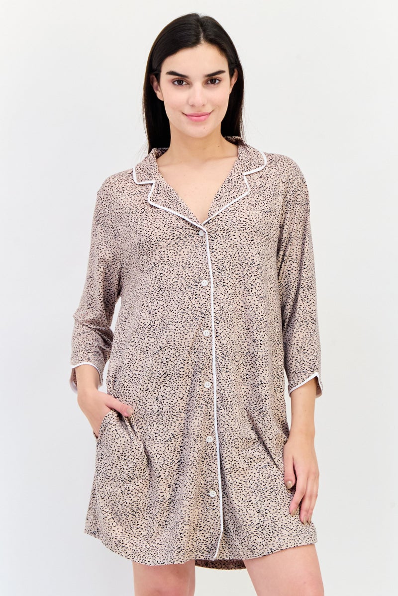 Jones New York Women Animal Print 3/4 Sleeve Sleepwear Dress, Multicolor - Image 1