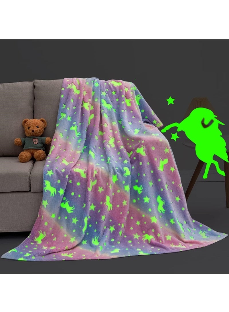 رات سو توهج في البطانية الداكنة المخصصة للفتيات -رمية صوف ناعمة للغاية 100×150 سم، هدية عيد ميلاد الأطفال للأطفال الذين تتراوح أعمارهم بين 3-12 سنة (بطانية جنسانية دافئة) - Image 1