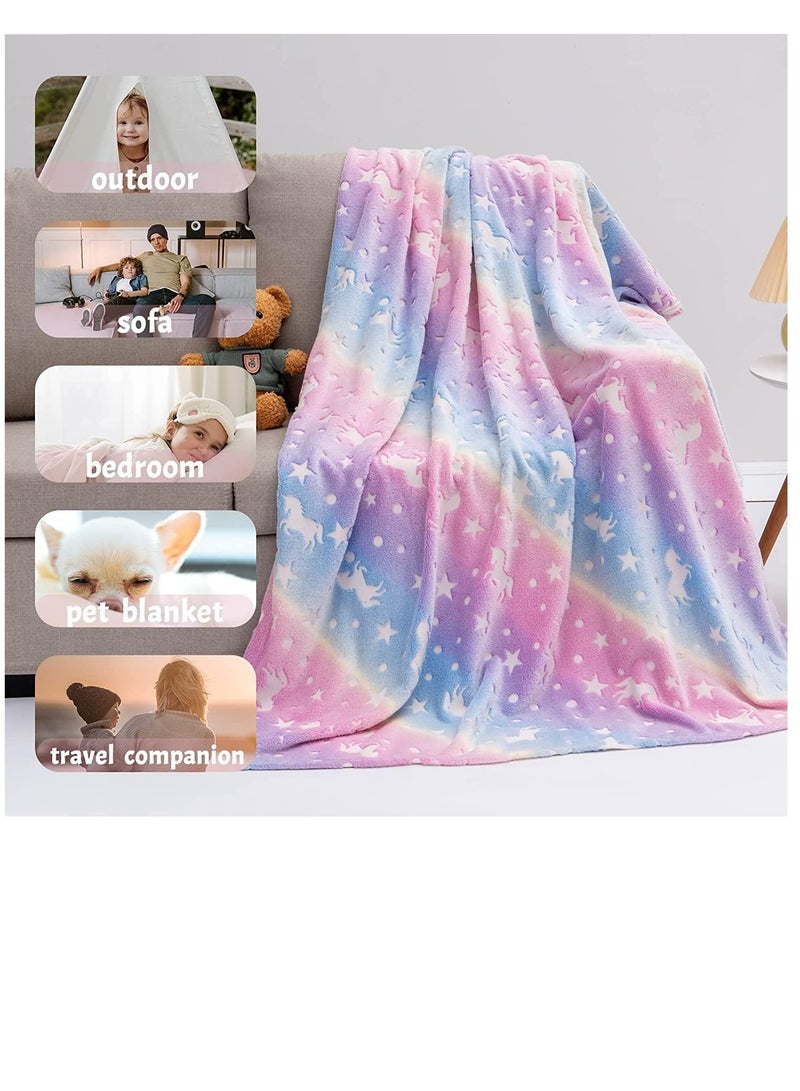 رات سو توهج في البطانية الداكنة المخصصة للفتيات -رمية صوف ناعمة للغاية 100×150 سم، هدية عيد ميلاد الأطفال للأطفال الذين تتراوح أعمارهم بين 3-12 سنة (بطانية جنسانية دافئة) - Image 2