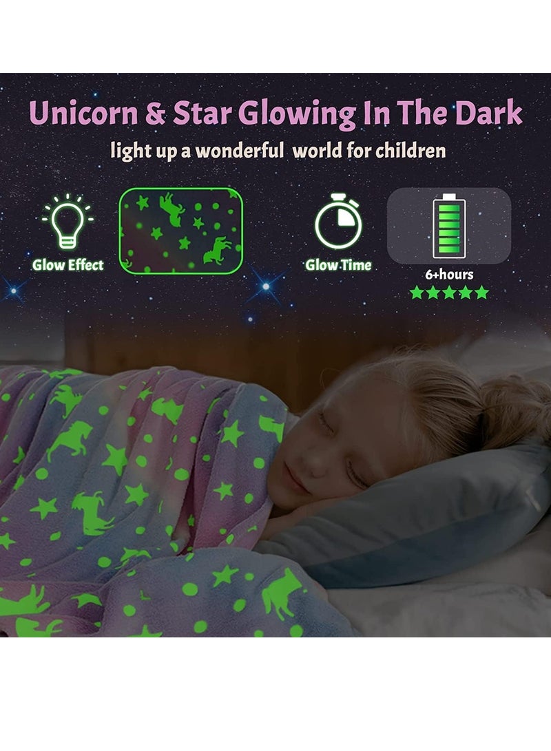 رات سو توهج في البطانية الداكنة المخصصة للفتيات -رمية صوف ناعمة للغاية 100×150 سم، هدية عيد ميلاد الأطفال للأطفال الذين تتراوح أعمارهم بين 3-12 سنة (بطانية جنسانية دافئة) - Image 3