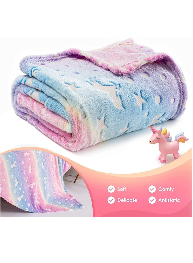 رات سو توهج في البطانية الداكنة المخصصة للفتيات -رمية صوف ناعمة للغاية 100×150 سم، هدية عيد ميلاد الأطفال للأطفال الذين تتراوح أعمارهم بين 3-12 سنة (بطانية جنسانية دافئة) - Image 5