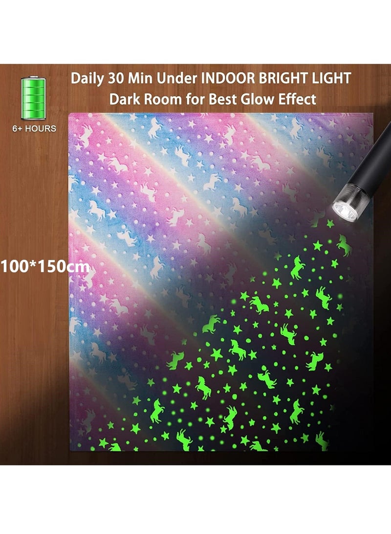 رات سو توهج في البطانية الداكنة المخصصة للفتيات -رمية صوف ناعمة للغاية 100×150 سم، هدية عيد ميلاد الأطفال للأطفال الذين تتراوح أعمارهم بين 3-12 سنة (بطانية جنسانية دافئة) - Image 4