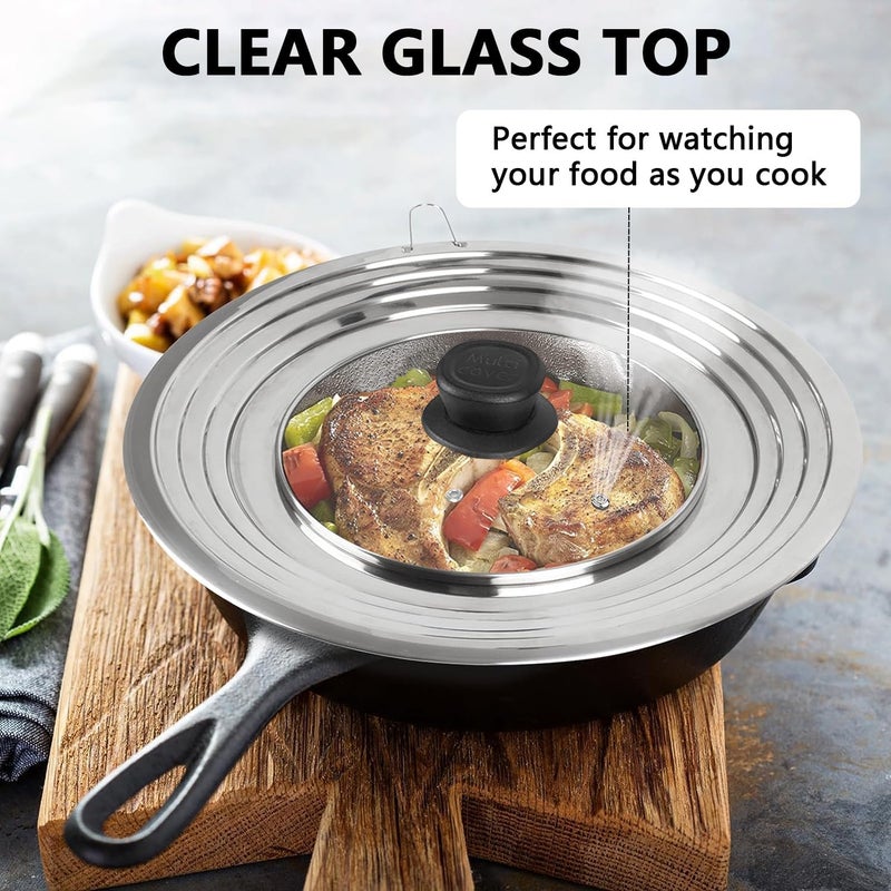 Angju Universal Pan Lid, Stainless Steel, Fits 24-30cm Cookware, Replacement Frying Pan Cover, Cast Iron Skillet Pot Lid with Heat Resistant Knob - Image 4