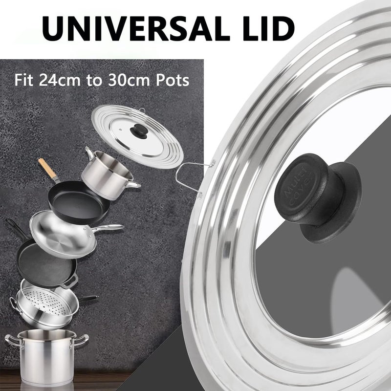 Angju Universal Pan Lid, Stainless Steel, Fits 24-30cm Cookware, Replacement Frying Pan Cover, Cast Iron Skillet Pot Lid with Heat Resistant Knob - Image 2