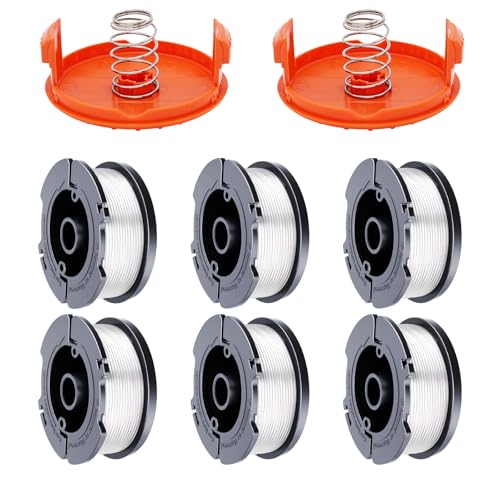 Hechuang AF-100 Weed Eater Spool 6+2 Pack 30ft 0.065'' Line String Trimmer Replacement Spool for Black+Decker AF+100 String Trimmers, (6 Replacement Spool, 2 Trimmer Cap, 2 Pack Spring) - Image 1