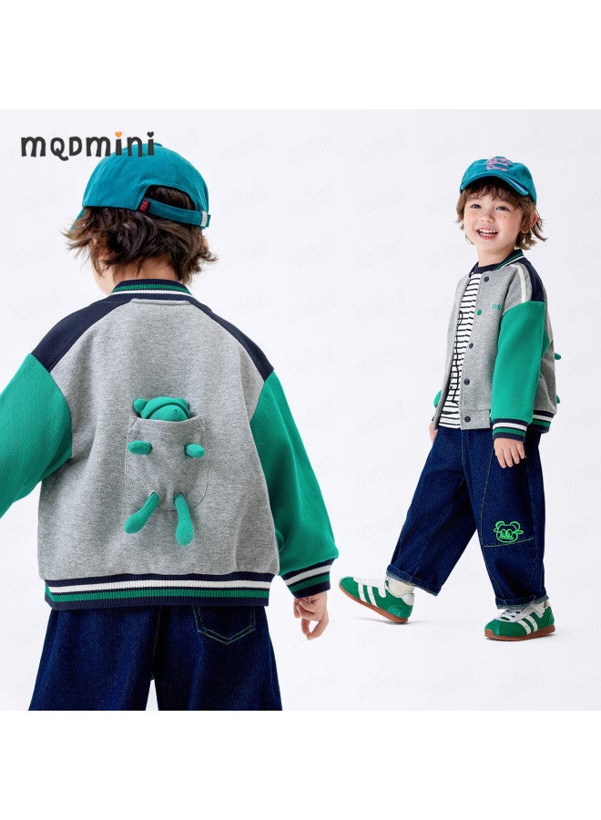 Mqdmini Kids Baseball Jacket Fashion Knitted 3d Bear Coat For Boys And Girls