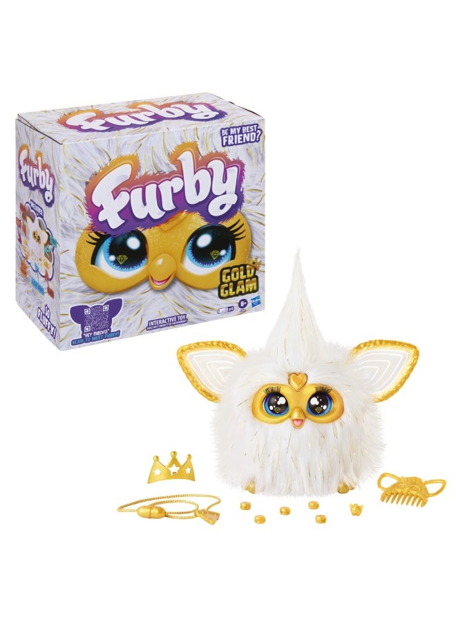 Furby Gold Glam Interactive Plush Toys for 6 Year Old Girls & Boys & Up, Voice Activated Animatronic, Speaks English & Furbish, White - Image 1
