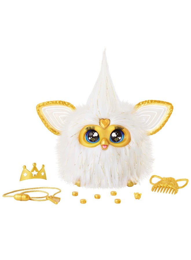 Furby Gold Glam Interactive Plush Toys for 6 Year Old Girls & Boys & Up, Voice Activated Animatronic, Speaks English & Furbish, White - Image 2