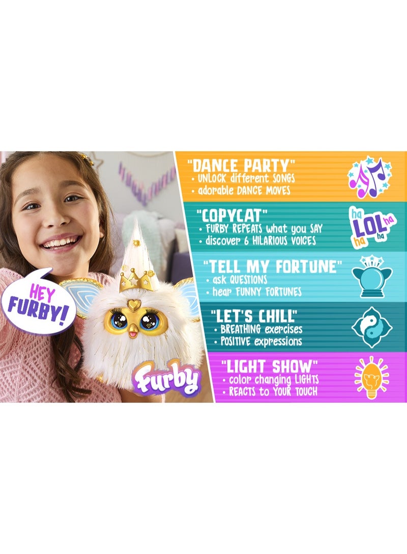 Furby Gold Glam Interactive Plush Toys for 6 Year Old Girls & Boys & Up, Voice Activated Animatronic, Speaks English & Furbish, White - Image 4