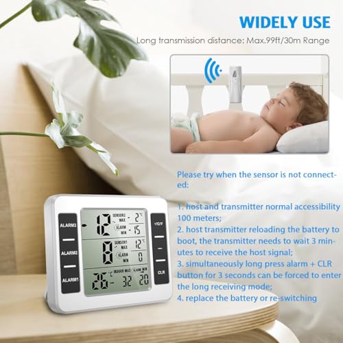 AMIR (UPGRADED) AMIR Refrigerator Thermometer, Wireless Indoor Outdoor Freezer Thermometer, Sensor Temperature Monitor with Audible Alarm Temperature Gauge for Kitchen, Freezer, Home (Battery not Included) - Image 3