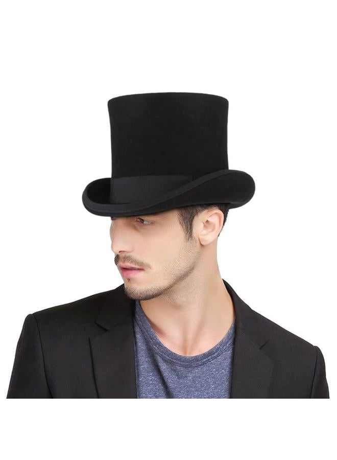 GEMVIE Men 100% Wool Mad Hatter Satin Lined Black Top Hats 6.7" High Topper Hat, Black, 7 1/8 - Image 2