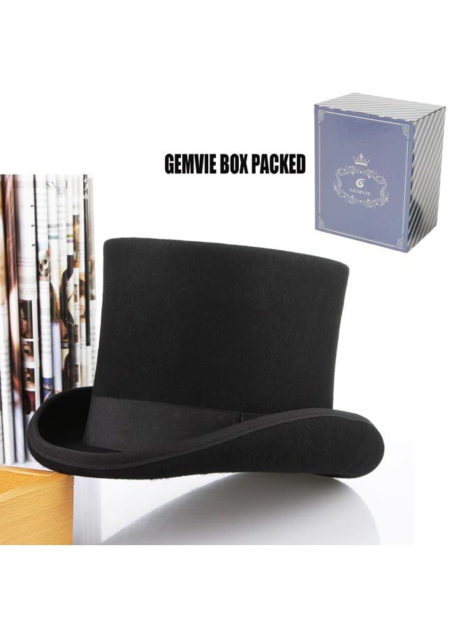 GEMVIE Men 100% Wool Mad Hatter Satin Lined Black Top Hats 6.7" High Topper Hat, Black, 7 1/8 - Image 5