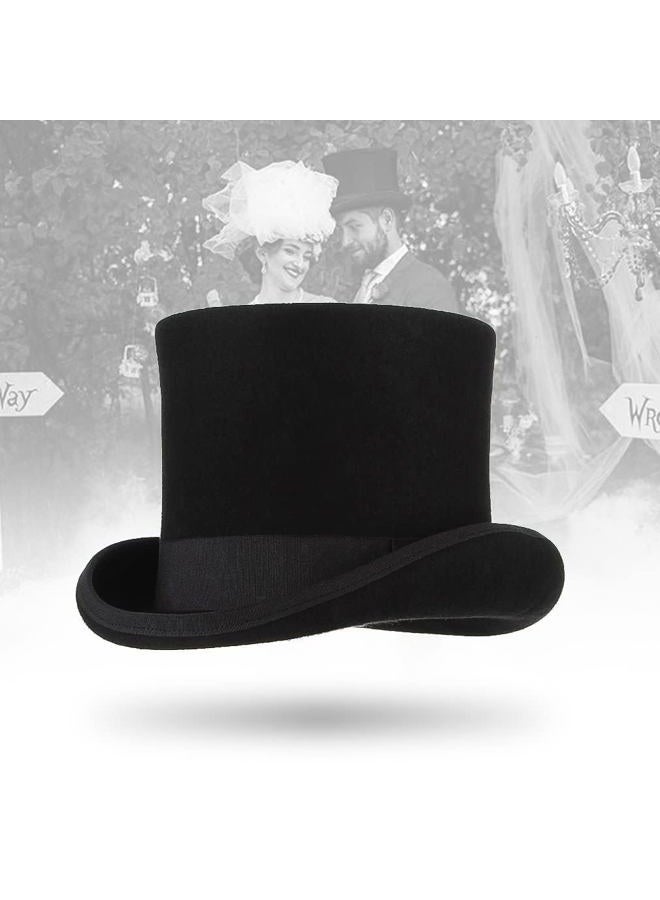 GEMVIE Men 100% Wool Mad Hatter Satin Lined Black Top Hats 6.7" High Topper Hat, Black, 7 1/8 - Image 3
