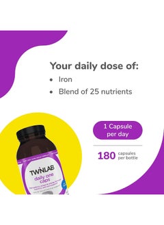 Twinlab Daily One Caps With Iron - Daily Multivitamin For Women & Men With 26 Essential Vitamins And Minerals - Vitamins For Energy, Immune Support, Stress Relief, Mood Boost, Eye Health, 180 Caps  - Image 3