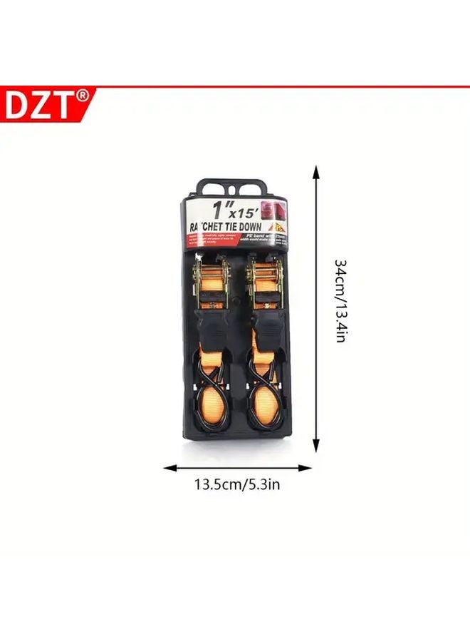 2pcs Cargo Tie Down Straps Ratchet Tensioner 0 98Inch Width Durable Polyester For Trucks - Image 1