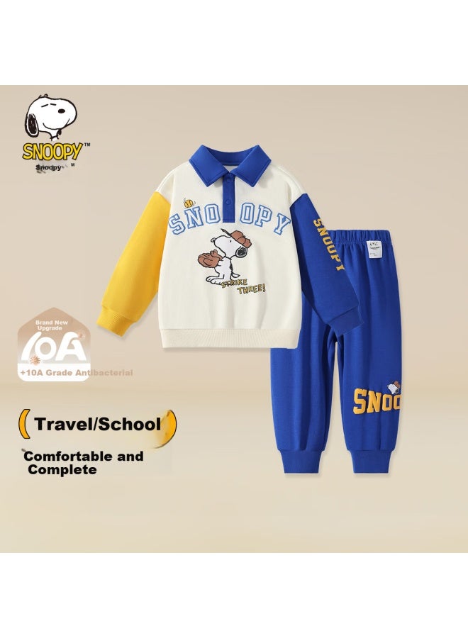 Snoopy Kids' Clothing Boys' Sweatshirt And Sweatpants Set Two-piece Outfit For Toddlers And Young Children Baseball Snoopy Off-white - Image 1