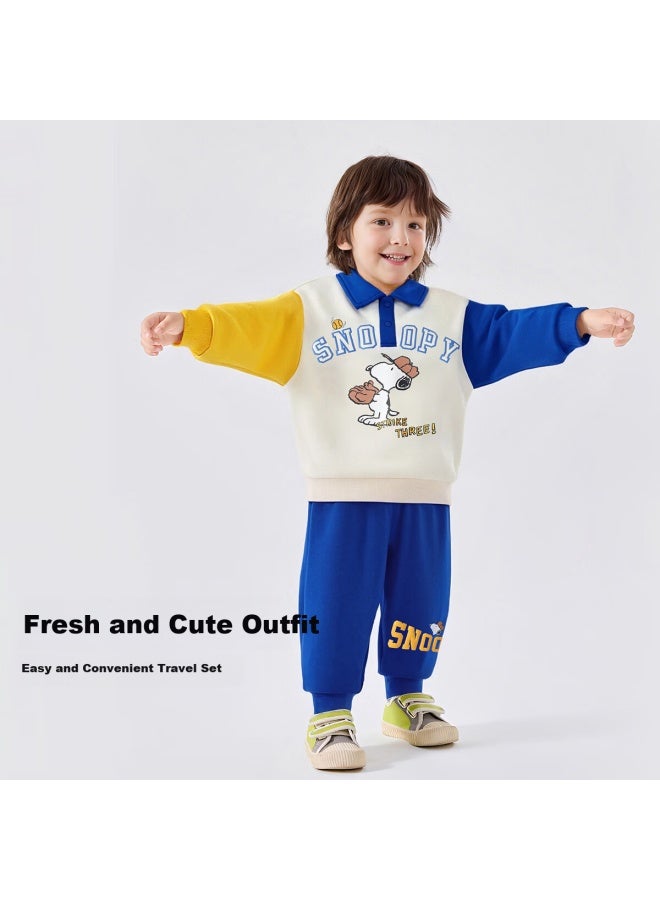 Snoopy Kids' Clothing Boys' Sweatshirt And Sweatpants Set Two-piece Outfit For Toddlers And Young Children Baseball Snoopy Off-white - Image 2