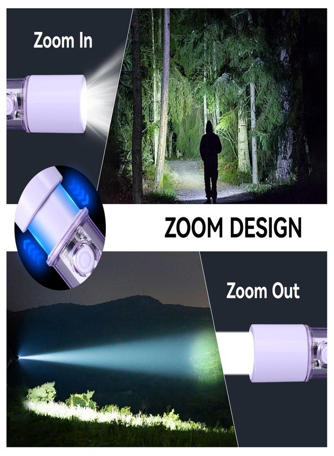 VAVOFO Purple LED EDC Flashlight - USB-C Rechargeable, Waterproof, Zoom Focus, 3 Modes, Red & Blue Emergency Strobe - Best for Outdoor, Tactical, and Survival Use - Image 4