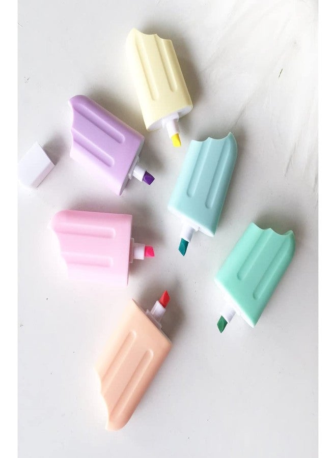 MAKE A WISH® Ice-cream Stick Luxury Highlighter Fine Grip Marker (ICE CREAM STICK (PACK OF 6) For Stationery Hoarders & Kids | Party Return Gifts For Girls - Image 2