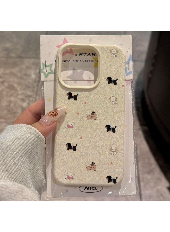 NIBEMINENT Cute Polka Dot Puppy Lychee Pattern Protective TPU Case Cover For iPhone 17, White