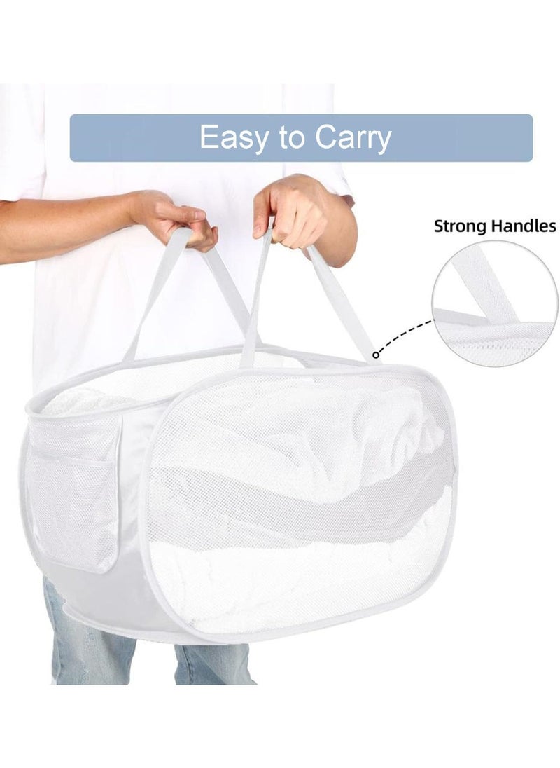 TYCOM Pop Up Laundry Mesh Hamper Basket Storage Solution Compact Bin Mesh Collapsible Bag Laundry Hamper Collapsible Laundry Basket White Single Compartment.  - Image 2