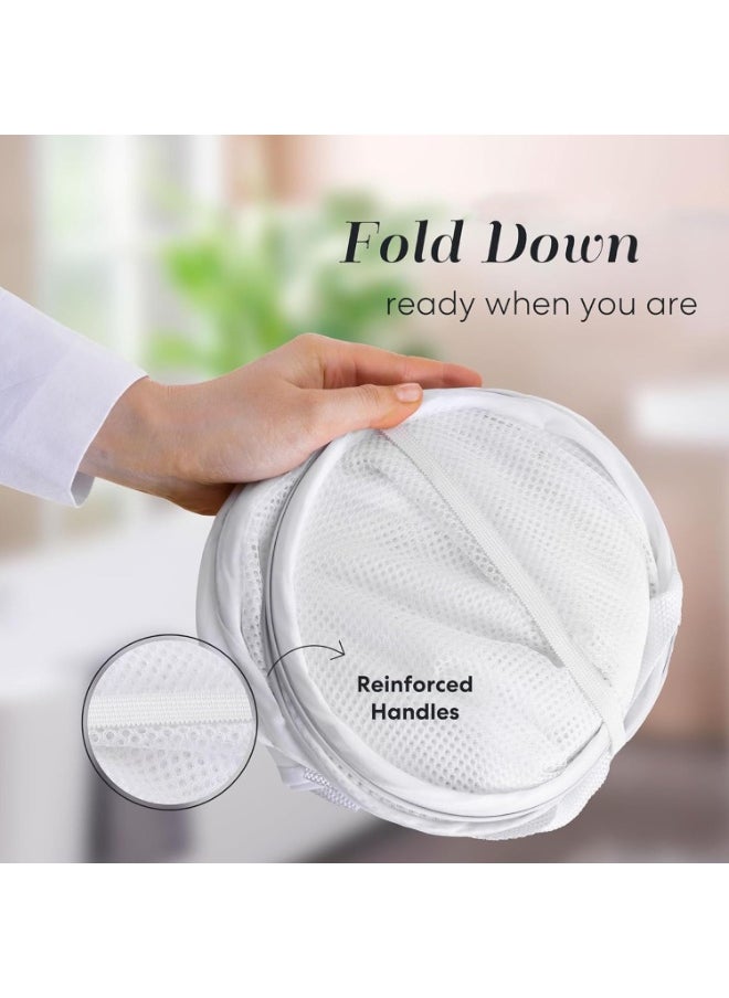 TYCOM Pop Up Laundry Mesh Hamper Basket Storage Solution Compact Bin Mesh Collapsible Bag Laundry Hamper Collapsible Laundry Basket White Single Compartment.  - Image 5