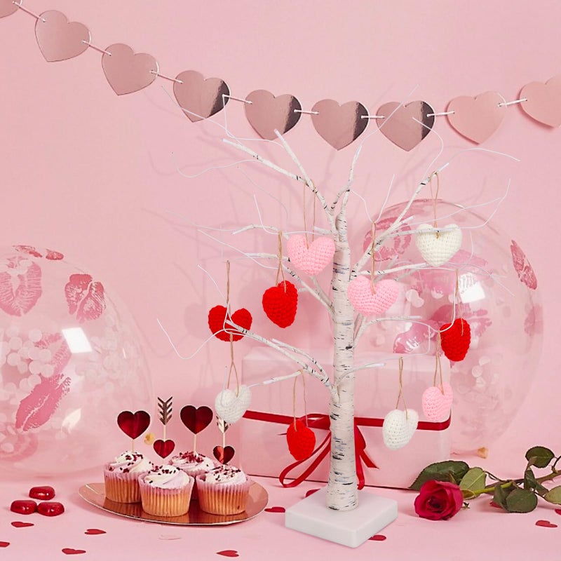 FOIMAS 12pcs Valentines Heart Hanging Knit Ornaments, 2.56 Inch Knitted Crochet Heart Tree Ornament Red Pink White Handmade Hearts Decoration for Valentine's Day Party Christmas Tree Decor - Image 3