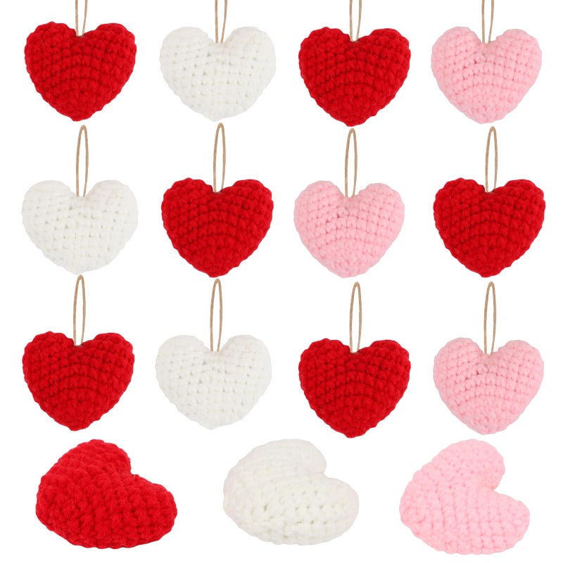 FOIMAS 12pcs Valentines Heart Hanging Knit Ornaments, 2.56 Inch Knitted Crochet Heart Tree Ornament Red Pink White Handmade Hearts Decoration for Valentine's Day Party Christmas Tree Decor - Image 1