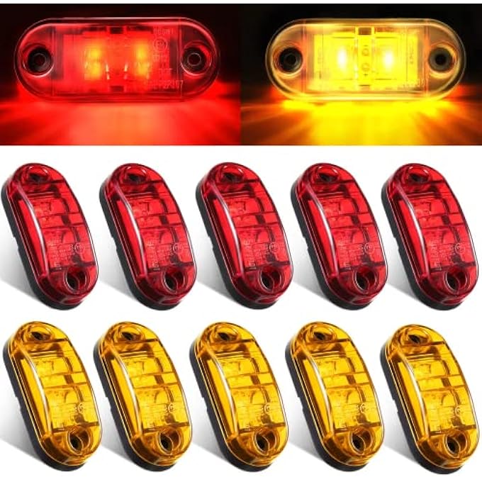 Khazna 10 Pieces 25 Inch 2 Diode Trailer Side Marker Light Led Trailer Boats Marker Light Truck Light Oval Rv Running Lights For Exterior Marker Lights Surface Mount Accessories5 Amber5 Red - Image 2