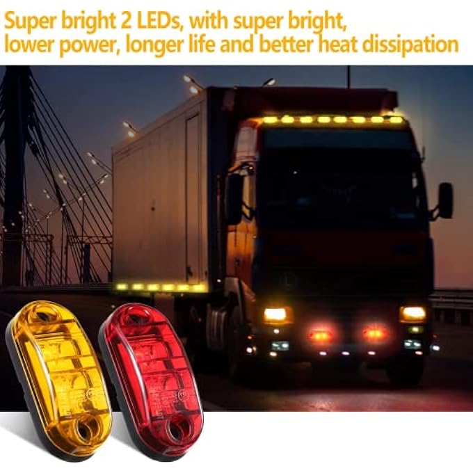 Khazna 10 Pieces 25 Inch 2 Diode Trailer Side Marker Light Led Trailer Boats Marker Light Truck Light Oval Rv Running Lights For Exterior Marker Lights Surface Mount Accessories5 Amber5 Red - Image 4
