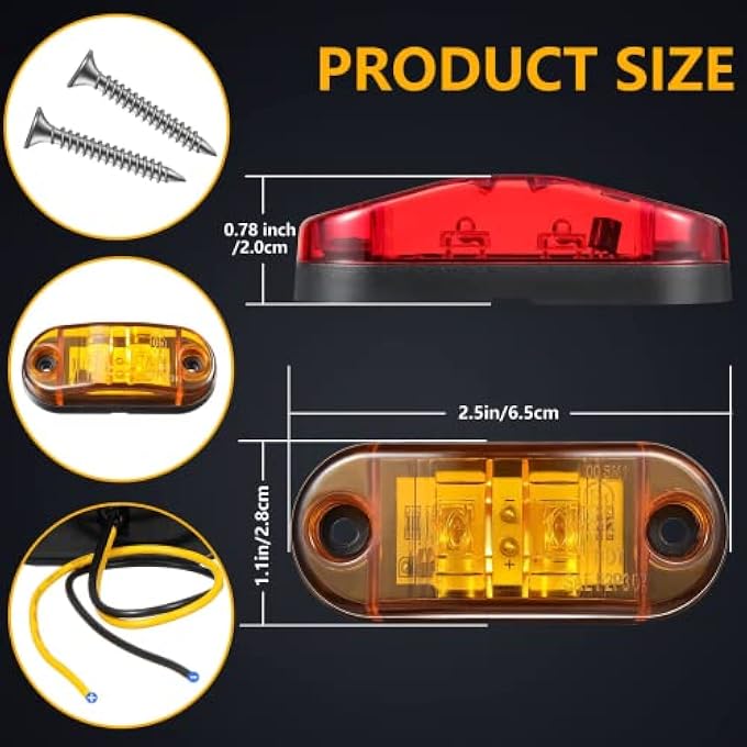 Khazna 10 Pieces 25 Inch 2 Diode Trailer Side Marker Light Led Trailer Boats Marker Light Truck Light Oval Rv Running Lights For Exterior Marker Lights Surface Mount Accessories5 Amber5 Red - Image 3