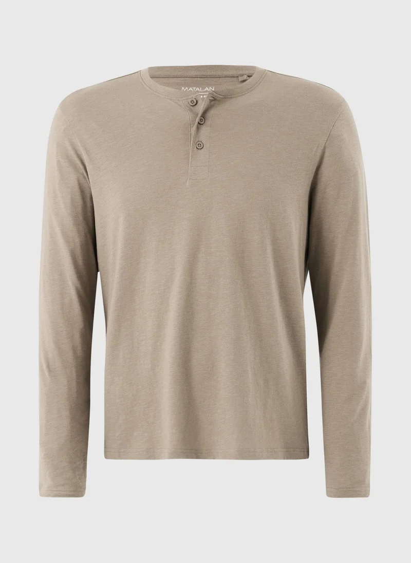 Matalan Stone Long Sleeve Grandad Crew T-Shirt