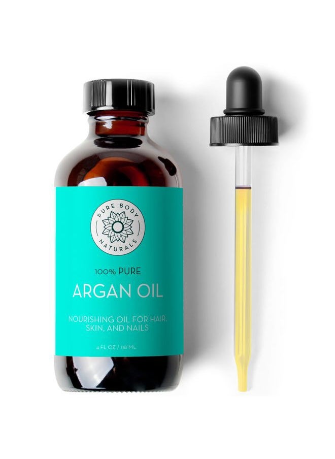 PURE BODY NATURALS Argan Oil for Skin and Face, 4 fl oz - Cold Pressed, Light, Pure Argan Oil for Hair - Aceite de Argan  - Image 1