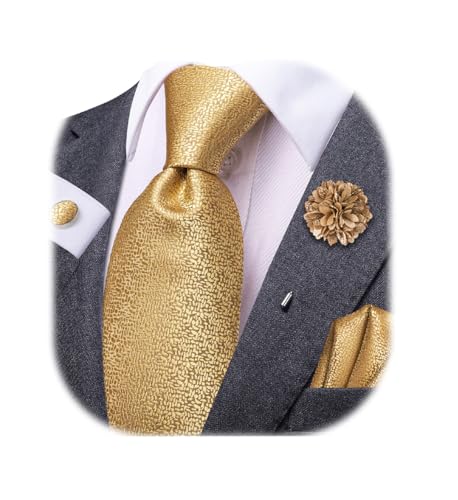 Dubulle Mens Gold Tie and Lapel Pin Paisley Striped Floral Necktie for Men Pocket Square Cufflinks Wedding Party - Image 2
